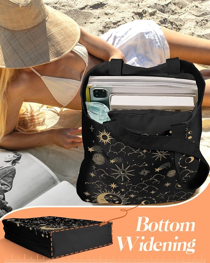 2 Pack Canvas Tote Bag - with Makeup Pouch Aesthetic Cute Women Reusable Canvas Bag for Shopping, Work, Travel