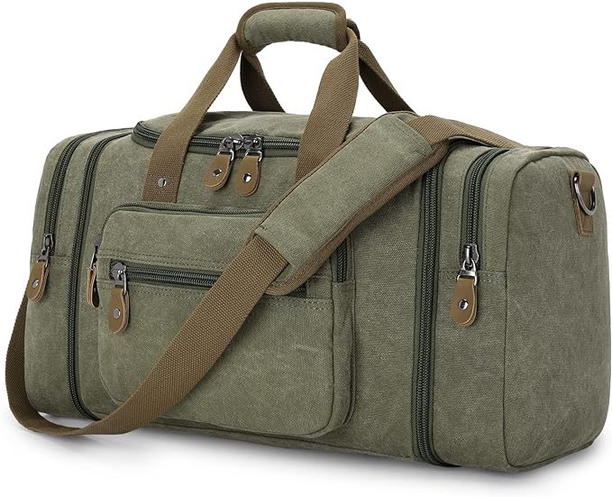 Gonex Canvas Duffle Bag for Travel 50L Duffel Overnight Weekender Bag (Army Green)