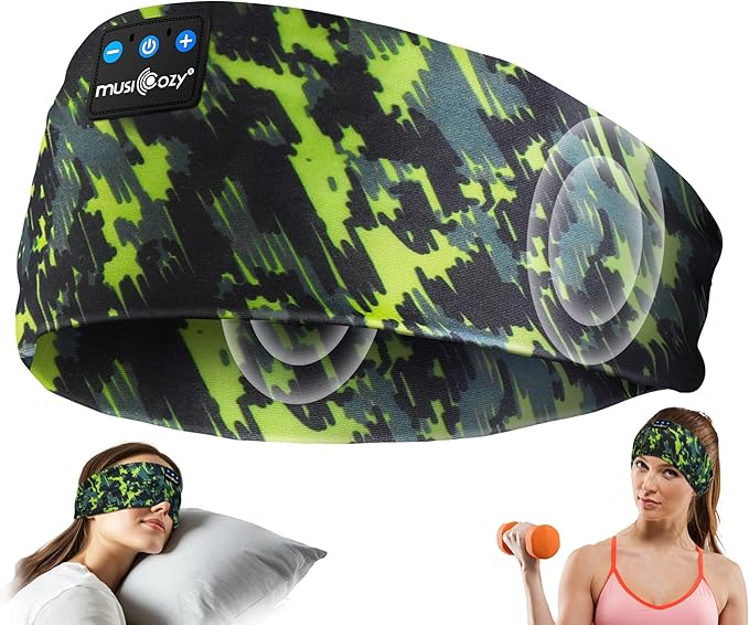 MUSICOZY Sleep Headphones Bluetooth Headband 5.4 Wireless Headband Headphones for Sleeping for Side Sleeper with Ultra-Thin HD Stero Speaker for Workout (Sketch Green)