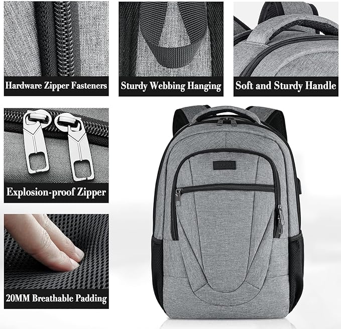 BIKROD 45L Extra Large Travel Laptop Backpack for Men and Women, Carry on Back Pack with USB Charging Port Fit 18.4 IN Laptop, Grey, Gift