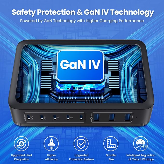 USB C Charger 415W USB C Charger Block, 8-Ports GaN IV Fast Charging Station Hub, Dual PD 100W Laptop Charger Adapter,for MacBook Pro/Air/iPad/iPhone16/15/14/Apple Watch/DELL/Samsung for Home Office