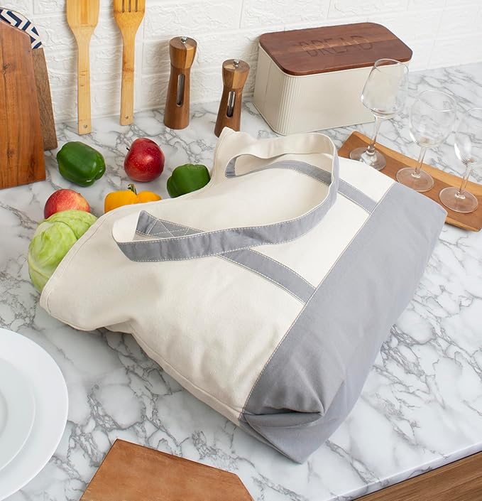 Cotton Canvas Tote Bag with an External Pocket & Top-Zipper Closure For - Gym, Beach, DIY, Work, Travel, Shopping