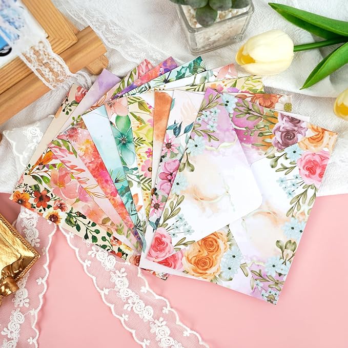 160 Pcs Stationery Paper Envelopes Set Includes 50 Lined Writing Paper & 50 Envelopes with 60 Colorful Round Dot Stickers, Cute Vintage Floral Letter Writing and Stationery Paper Envelopes(10Style)