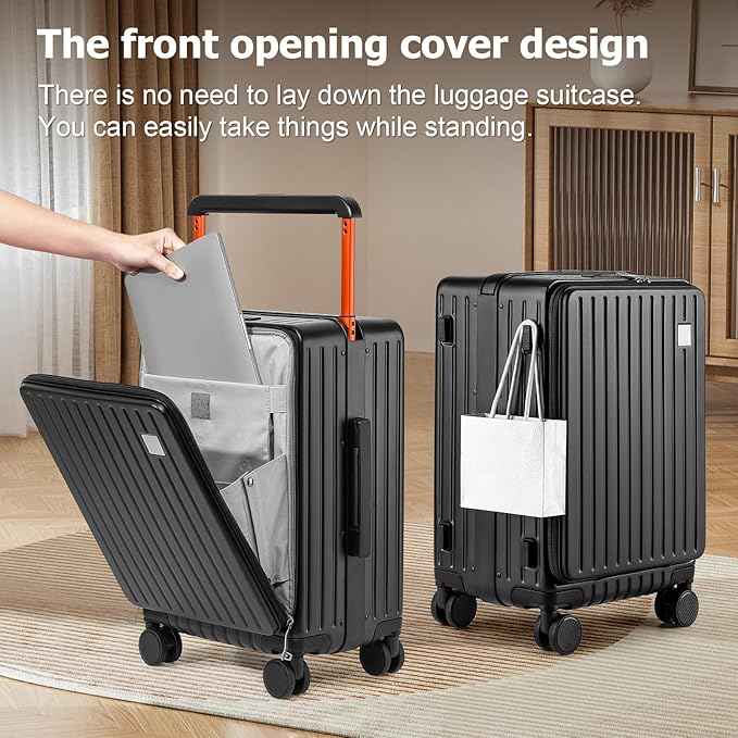 Joyway Hardshell Carry on Luggage with Front Pocket, Lightweight Hardside 20 Inch Suitcase with Spinner Wheels and TSA Lock (Black, Carry on Luggage-20 Inch)