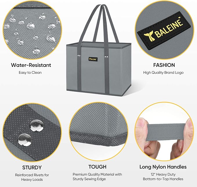 BALEINE 3Pk Reusable Grocery Bags, Foldable Shopping Bags for Groceries with Reinforced Bottom & Handles (Honeysuckle)