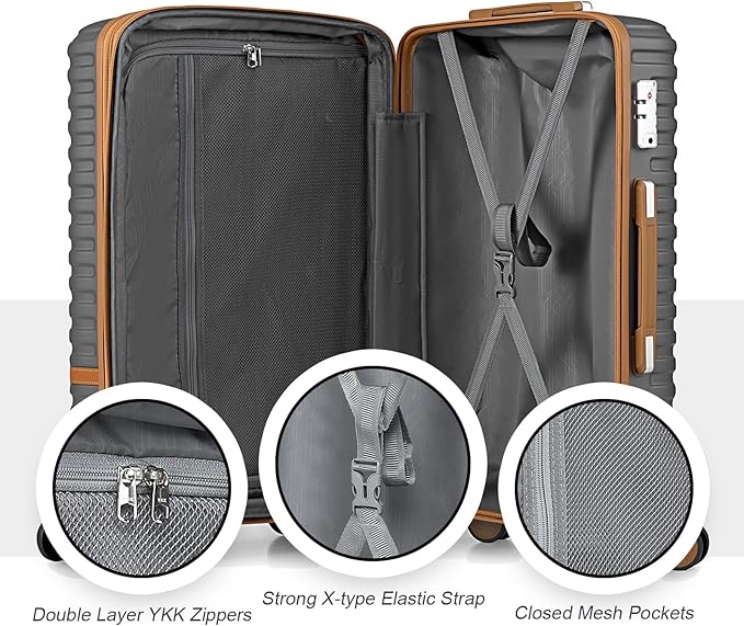 Joyway Expandable Luggage Sets 2 Piece Carry on and Check,Hardside Suitcase with Spinner Wheels and TSA Lock (Grey,13/20/24)