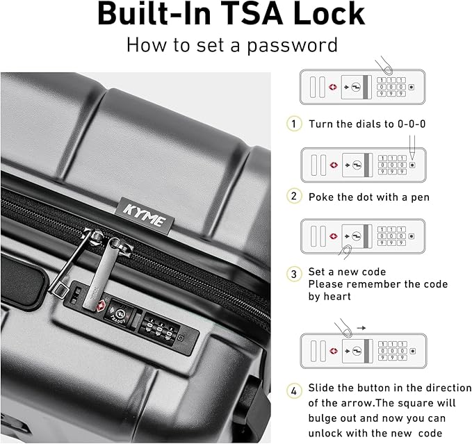 KYME Luggage Sets 2 Piece Hardshell 22"/26" Suitcase with Spinner Wheels Durable Suitcases Sets with TSA Lock Lightweight Travel Luggage Set for Women Men Silver Grey