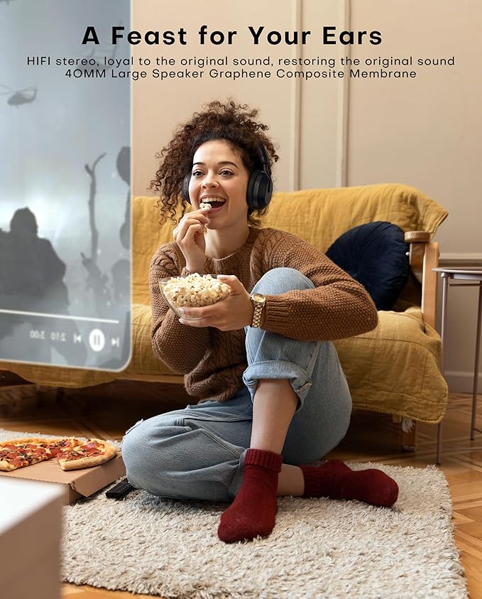 Ensemble-TV Wireless Headphones with LED Display, Bluetooth V5.3, No Lip-Sync Delay, Plug and Play, Gifts for Elderly (Black)