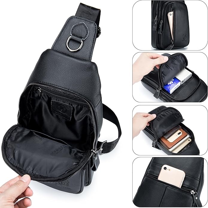 LUKZIJAES Genuine Leather Sling Bag for Men