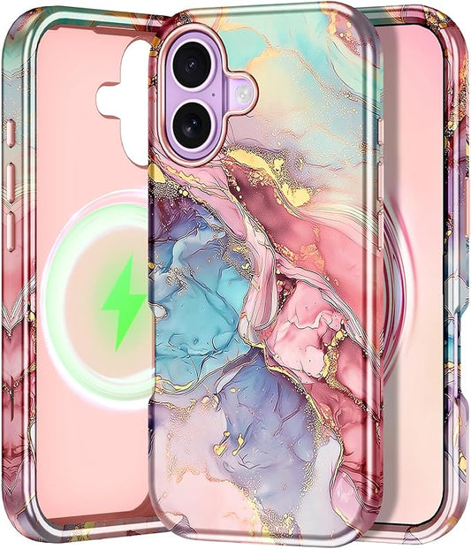 Btscase for iPhone 17 Case [Compatible with Magsafe] [Military-Grade Drop Protection] Slim Anti-Scratch Smooth Touch TPU Bumper Shockproof Magnetic Phone Case for Women Girls Men, Rose Gold