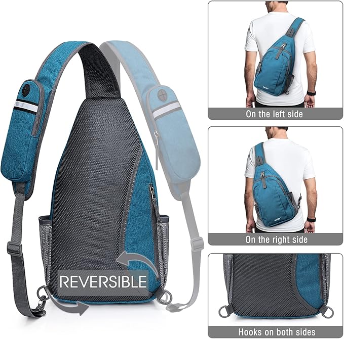 G4Free Sling Bag RFID Blocking Sling Backpack Crossbody Chest Bag Daypack for Hiking Travel(Teal Blue)