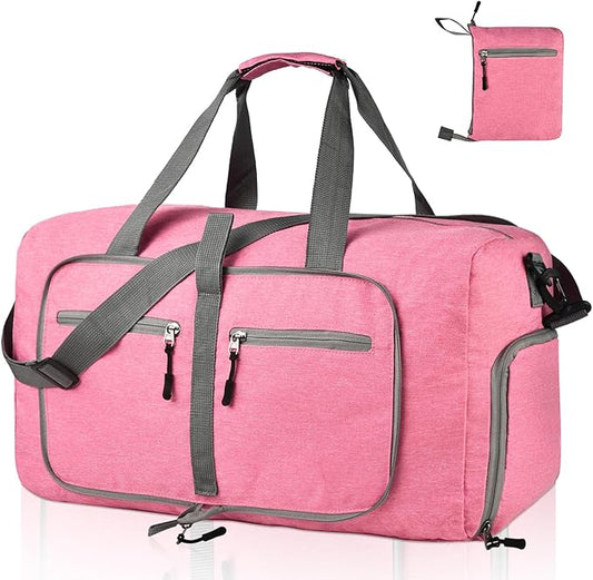 Dimayar 85L Travel Duffle Bag for Men Women - Foldable Duffel Bag with Shoes Compartment - Overnight Bags Waterproof & Tear Resistant(Pink)