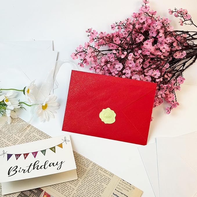 YINUOYOUJIA 50 PCS Pearl Red Envelopes A7,5 x 7 Red Shimmer Envelopes for Invitation,Perfect for Wedding Invitation Cards,Birthday RSVP Invite,5.25 x 7.25 inches