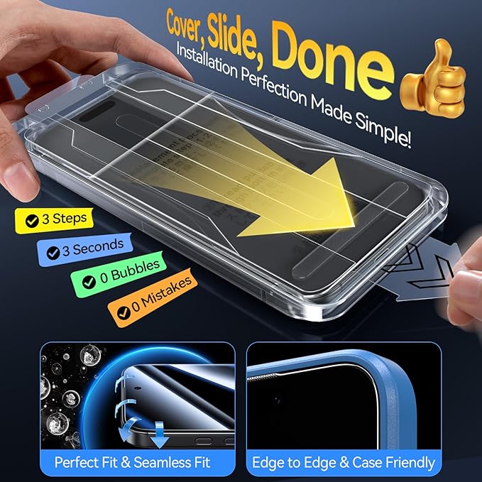 Military-Grade Tempered Glass for iPhone 17 Pro Privacy Screen Protector 2 Pack + Camera Lens Protector 1 Pack [100% Anti Spy] [3S Easy Installation No Bubble] Longest Durable