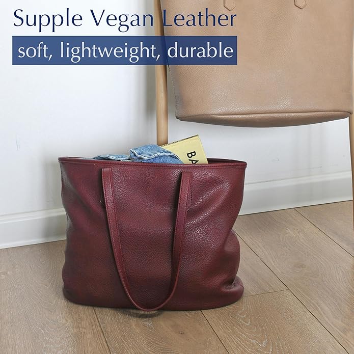 Zipper Tote Bag for Women Soft Vegan Leather Handbag for Work, Travel & Everyday Use