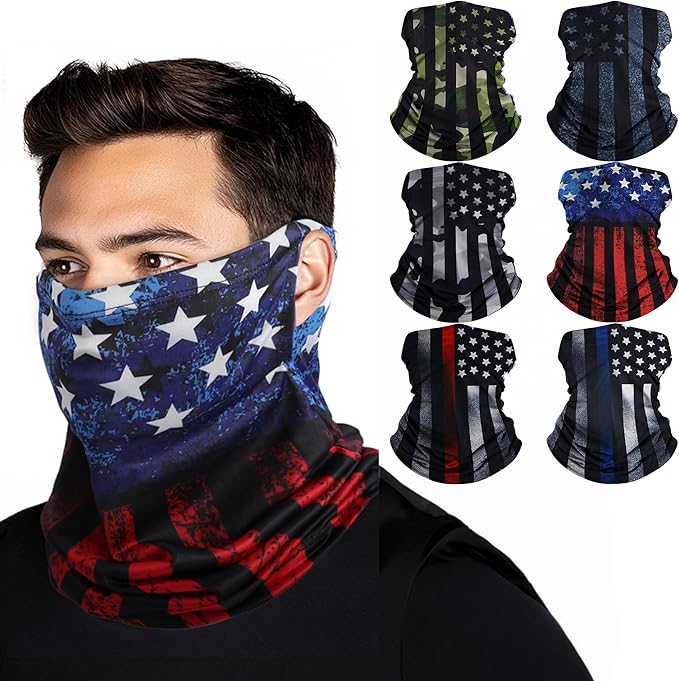 HONGTEYA 6 Pack Neck Gaiter Face Mask: Breathable Windproof Face Cover Balaclava High Elastic Earloop Bandana for Men Women