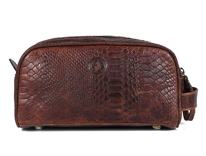 10" Premium Leather Toiletry Travel Pouch With Waterproof Lining | King-Size Handcrafted Vintage Dopp - Kit Gift for Father's Day By Aaron Leather Goods