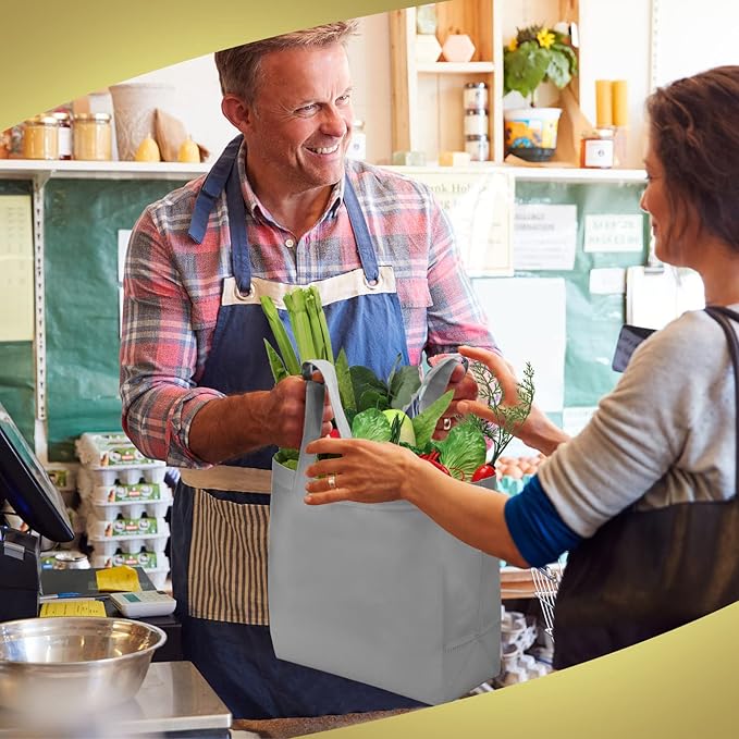 Reginary Reusable Totes Bags - 100 Pcs Non Woven Grocery Handle Bags for Shop Events & Retail Store(Gray)