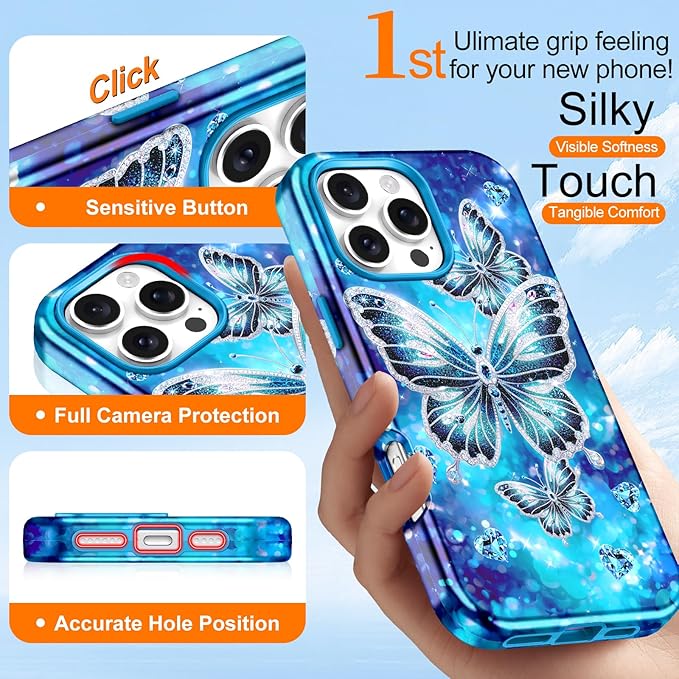 Btscase for iPhone 16 Pro Max Case [Compatible with Magsafe] [Military-Grade Drop Protection] Slim Anti-Scratch Smooth Touch TPU Bumper Shockproof Magnetic Phone Case for Women Girls Men, Cyan