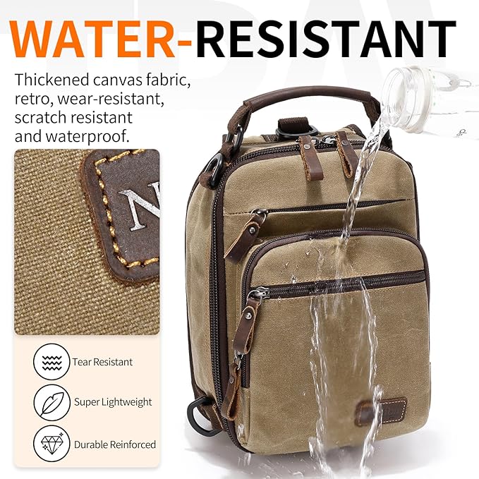 Nerlion Sling Bag for Men Waxed Canvas Crossbody Bag Chest Bag Water Resistant Shoulder Bag Casual Daypack