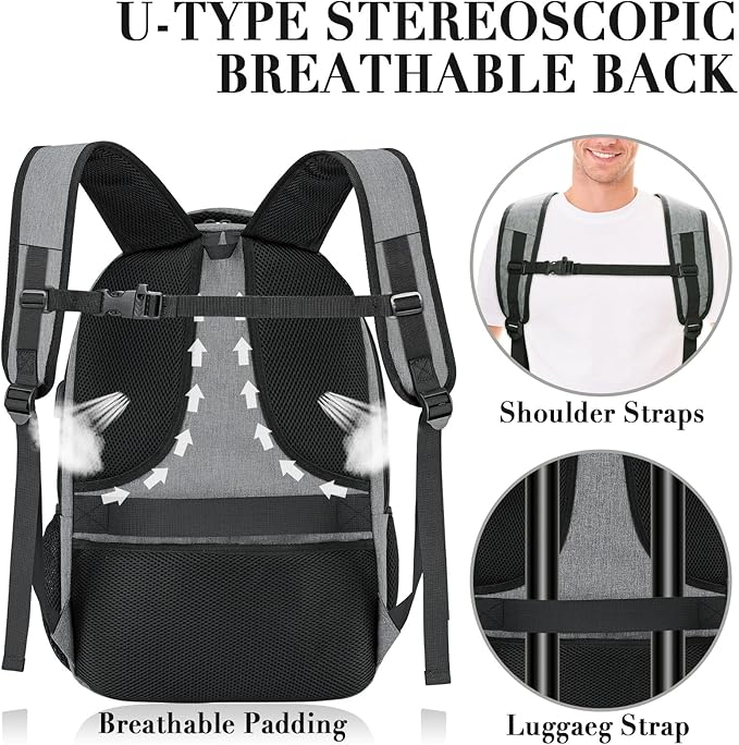 BIKROD 45L Extra Large Travel Laptop Backpack for Men and Women, Carry on Back Pack with USB Charging Port Fit 18.4 IN Laptop, Grey, Gift