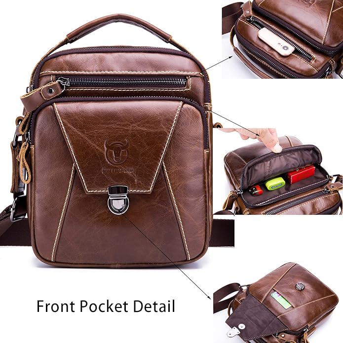 LUKZIJAES Small Genuine Leather Shoulder Bag Men Messenger Handbag Lightweight Sling Crossbody Bag