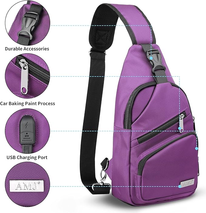 AMJ Crossbody Sling Bag Men Women, Casual Shoulder Backpack, Chest Daypack Satchel for Hiking Travel