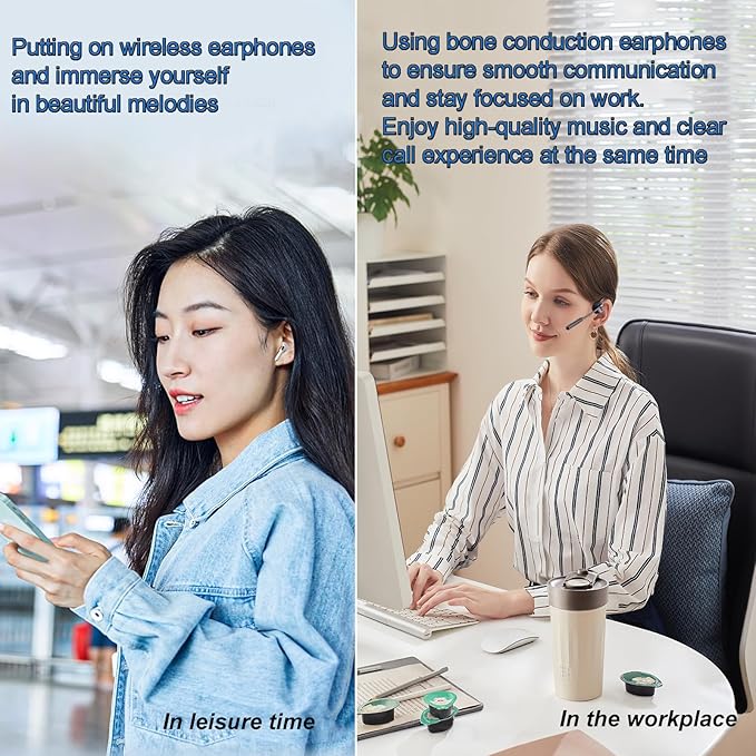 Open Ear Bone Conduction Headphones with mic - Bluetooth Headset Waterproof Bone Conducting Earphones, Headphones Wireless Earbuds Set, with QCC Chip, CVC8.0 Noise-canceling