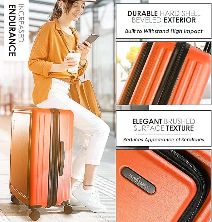 Hard Shell Luggage Sets with Spinner Wheels 4 Piece, Expandable Large Suitcases with TSA Lock, Travel Large Suitcase Set, Orange Luggage Set