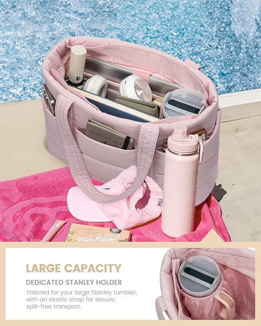 LOVEVOOK Tote Bag for Women, Large Puffer Work Tote Bag for 15.6 Inch Laptop, Lightweight Travel Tote with Zipper Gifts for Women