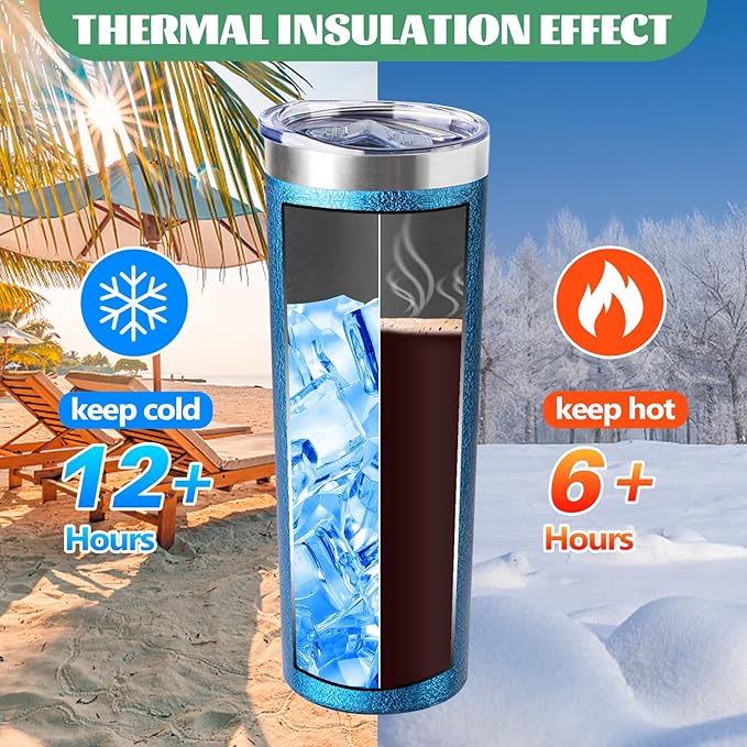 20 oz Skinny Tumbler with Lid and Straw,Stainless Steel Vacuum Insulated Tumbler Double Wall Travel Coffee Mug,Insulated Cup for Coffee, Tea, Beverages,Office (Texture Blue,1)