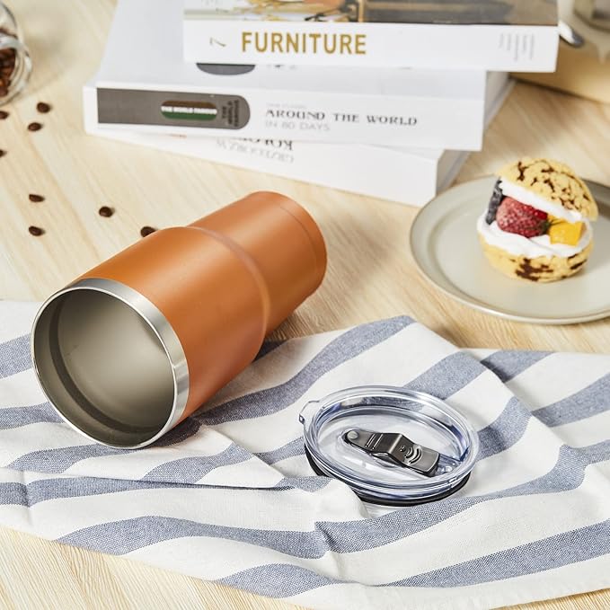 COMOOO 30oz Tumbler Stainless Steel Insulated Tumbler with Lid Double Wall Vacuum Coffee Cup Large Travel Mug for Hot and Cold Drinks, Home, Office, School,Party (Orange, 4 Pack)