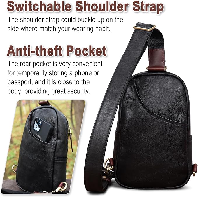 Genuine Leather Sling Bag for Men and Women Crossbody Shoulder Bag Sling Backpack Chest Purse Carry on Daypack