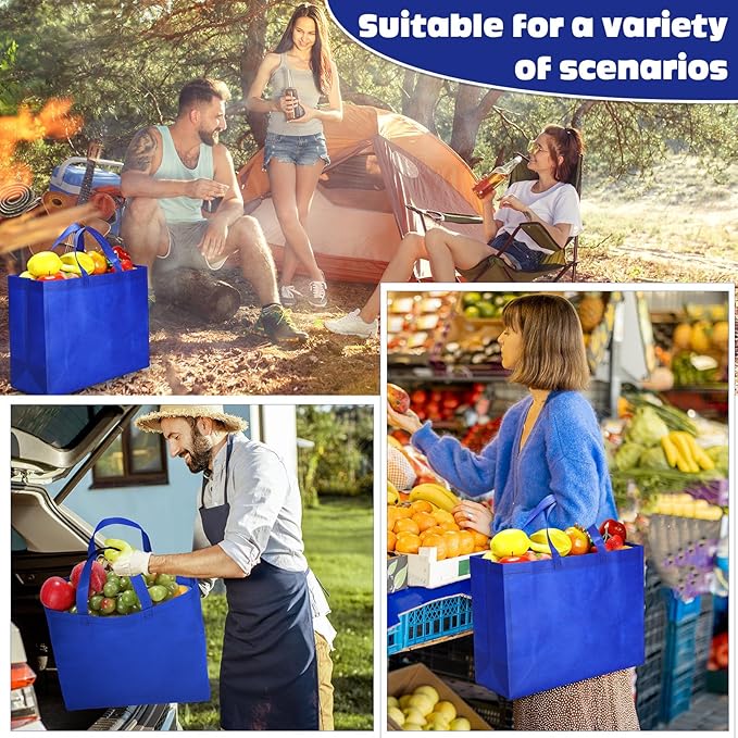 Windyun Reusable Grocery Bags Large Non Woven Shopping Bags with Handles Foldable Portable Tote Bulk, 16x6x12 Inch