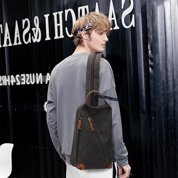 KL928 Canvas Sling Bag Crossbody Bags Small Backpack Pack Travel Purse Convertible Purses for Women Men
