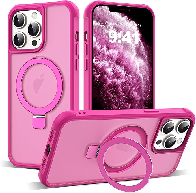 Compatible with iPhone 11 Pro Max Case with Invisible Magnetic O-Ring Stand Military-Grade Translucent Case for iPhone 11 ProMax 6.5" [Compatible with Mag-Safe][Great Grip Feeling], Rose