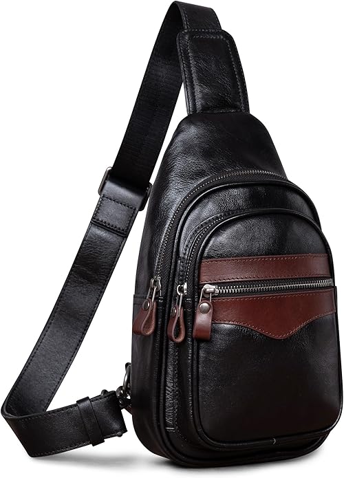 Genuine Leather Sling Bag for Men and Women Crossbody Shoulder Bag Sling Backpack Chest Purse Carry on Casual Daypack