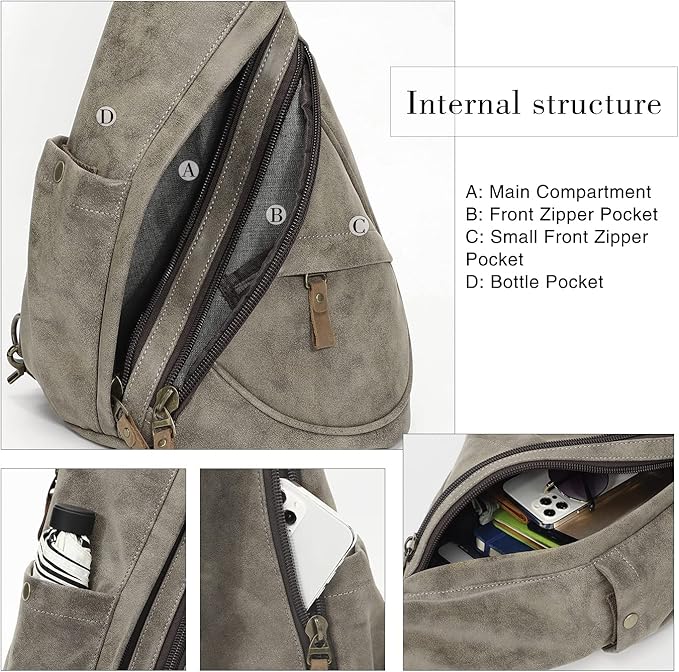KL928 PU Leather Sling Bag - Small Crossbody Backpack Shoulder Casual Daypack Rucksack for Men Women Outdoor Cycling Hiking Travel (6881-PU-D.Coffee)