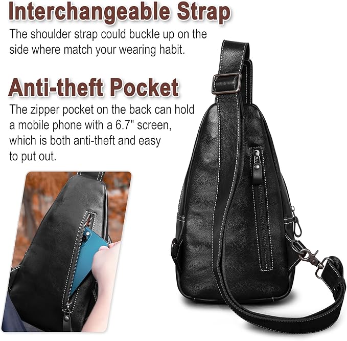 Genuine Leather Sling Bag for Men and Women Crossbody Shoulder Bag Sling Backpack Chest Purse Cross Body Pouch
