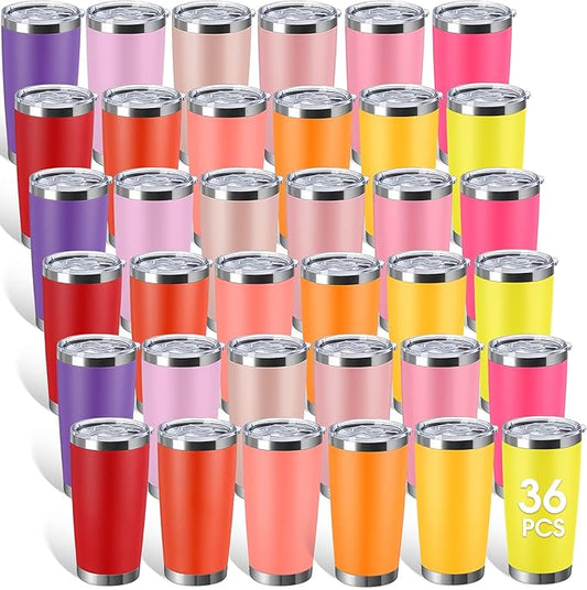 Sieral 36 Packs Stainless Steel Tumbler Bulk with Lid Vacuum Double Wall Insulated Travel Coffee Mug Powder Coated Tumbler Cup for Graduation Wedding Christmas Birthday Party(Warm Color, 20 oz)