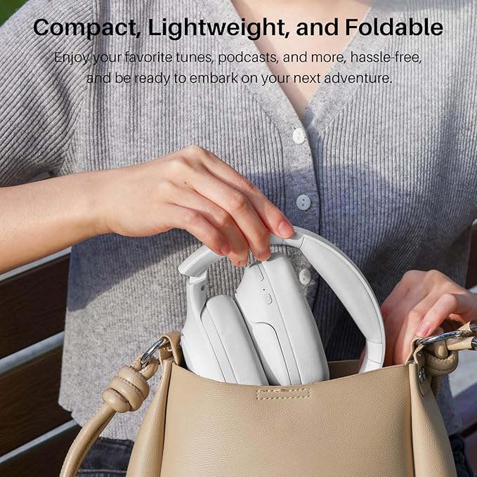 TOZO HT2 Hybrid Active Noise Cancelling Headphones, Wireless Over Ear Bluetooth Headset, 60H Playtime, Hi-Res Audio Custom EQ via App Deep Bass Comfort Fit Ear Cups, for Home Office Travel White