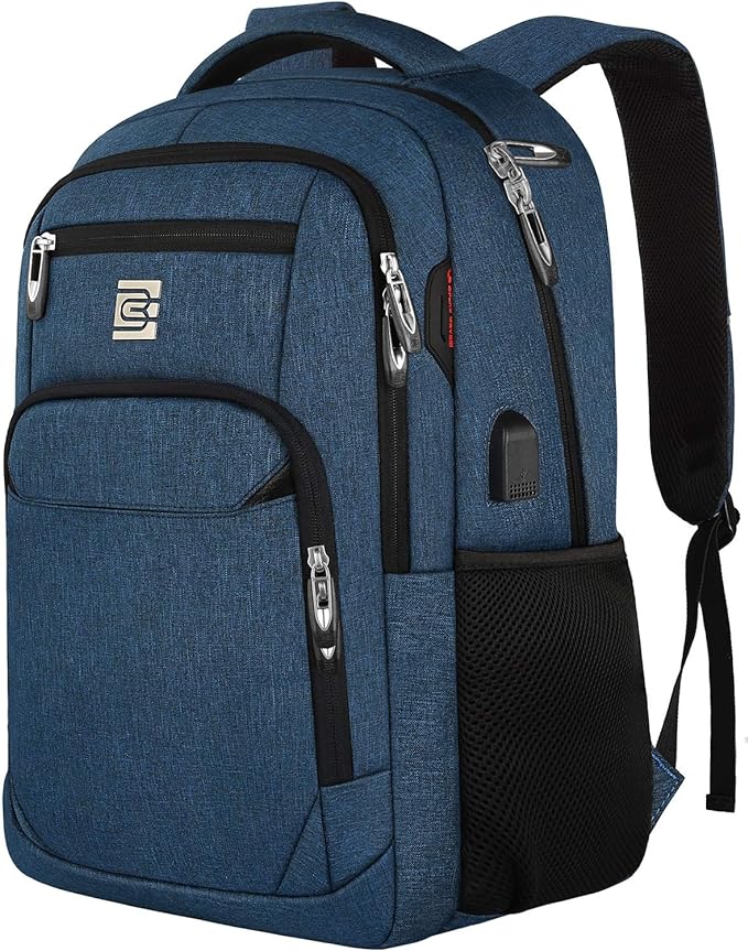17 Inch Laptop Backpack, Business Anti Theft Slim Durable Laptops Backpack with USB Charging Port, Water Resistant College Computer Bag Gifts for Men & Women Fits 15.6 Inch Notebook-Blue
