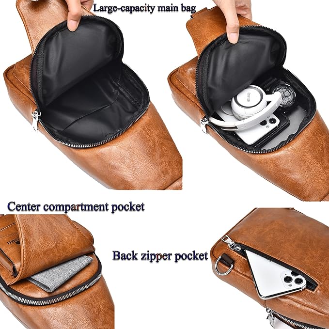 Sling Bag for Men Crossbody Chest Bag Over the Shoulder Purse Casual Sling Backpack for Travel Hiking Cycling