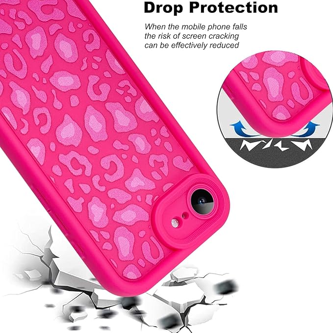 KANGHAR Case for iPhone 16e Leopard Printed Pattern Cute Cheetah Phone Case Soft TPU Shockproof Protective Cover for iPhone 16e 6.1 Inch Hot Pink