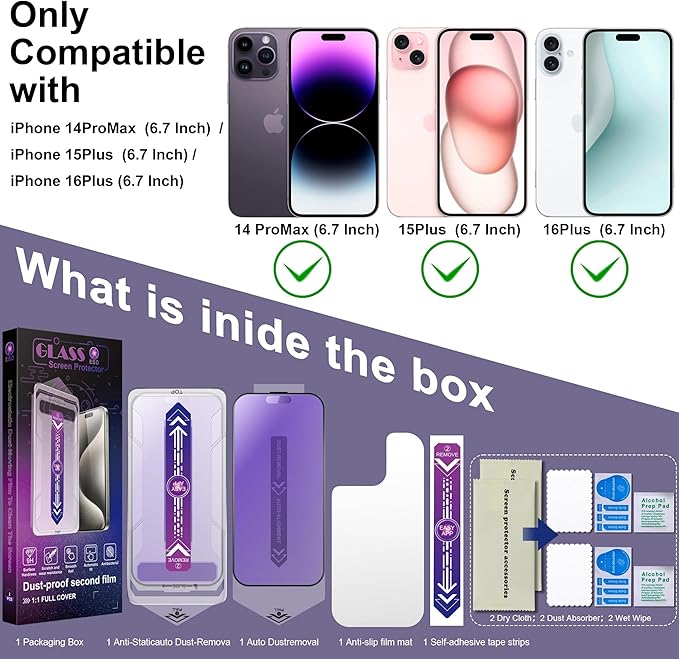 CHISHA 2-Pack Anti Blue Light Matte Screen Protector for iPhone 16 Plus and iPhone 15 Plus, Auto Dust Removal, No Bubbles, High Definition Clear, Easy Installation