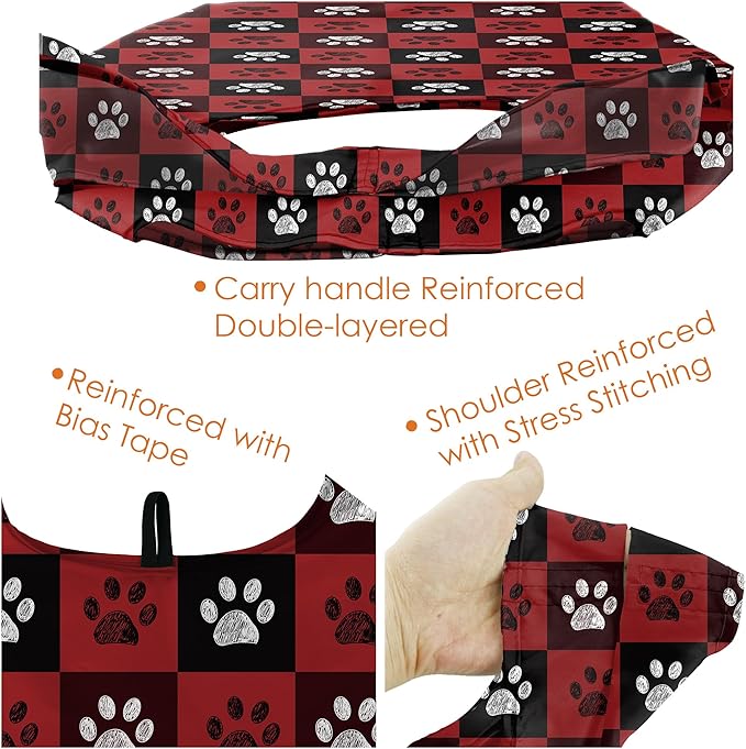 BeeGreen Christmas Reusable Grocery Bags with Zipper Storage Pouch 6 Pack Dogs Reusable Shopping Bags Bulk with Elastic Band Foldable-Machine Washable Christmas Gifts Tote Bags