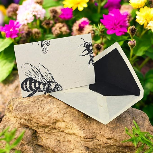 Kathmandu Valley Co. Nepali Cherish Greeting Card & Envelope Box Set with Handmade Lokta Paper from Nepal, 15 Cards (Bees)