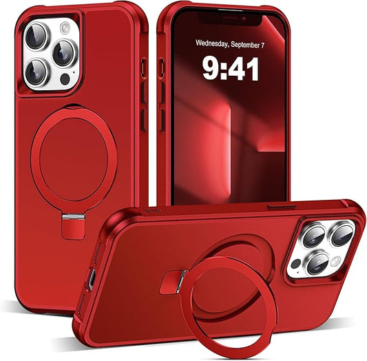 Compatible with iPhone 12 Pro Max Case & iPhone 13 Pro Max Case 6.7" with Magnetic O-Ring Stand [Compatible with Mag-Safe][Great Grip Feeling], Red