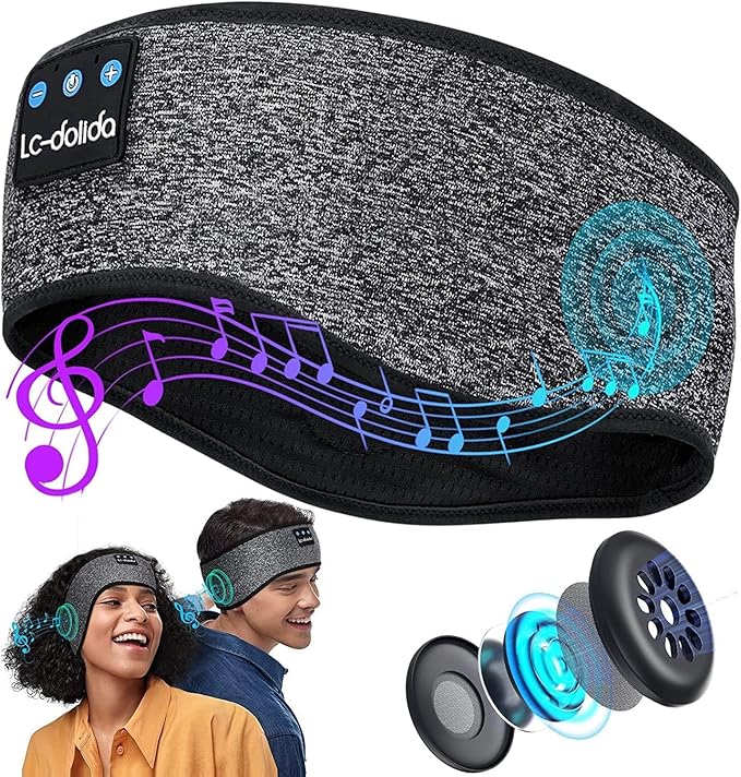 LC-dolida Sleep Headphones Wireless Bluetooth Headband Headphones for Sleeping Music Band Cozy Sleep Mask with Thin HD Stereo Speakers Perfect for Side Sleepers, Sport,Travel Best Gifts for Men Women