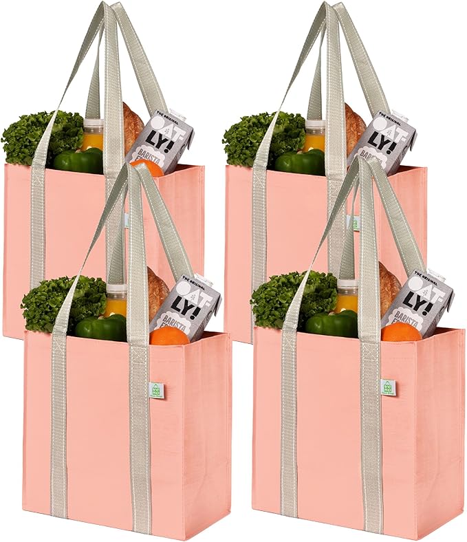 VENO 2-4 Pack Reusable Grocery shopping Bags, Small Tote Bag w/Handle Hard Bottom, Heavy Duty, Foldable Carrier